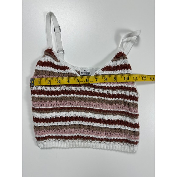 Hollister Women XXS Knit Striped Cami Crop Top V-Neck Adjustable Straps White - Picture 3 of 4